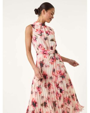 Roman Petite Floral Pleated Halter Neck Midi Dress - White