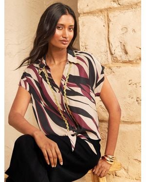 Love & Roses Animal Print Tie Front Roll Sleeve Shirt - Brown