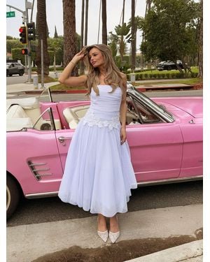 Lipsy Premium Bandeau 3D Flower Waist Detail Mesh Midi Prom Dress - Pink