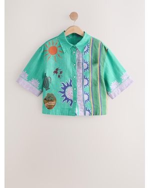 Next N. Premium 100% Linen Short Sleeve Shirt - Blue