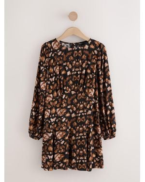 Next Mini Long Sleeve A-Line Seam Detail Dress - Natural