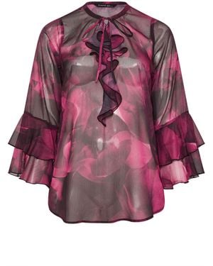 Evans Large Floral Frill Top - Purple