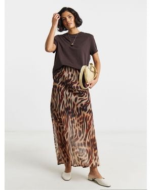 Simply Be Animal Print Chiffon Midaxi Skirt - Brown