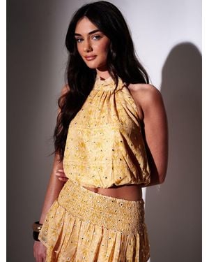 South Beach Embroidered Mirror Detail Halterneck Top - Yellow