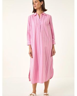Roman Textured Stripe Shirt Dress - Pink