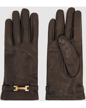 Reiss Harriet Leather Hardware-Embellished Gloves - Black