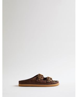 River Island Leopard Lined Double Strap Sandals - Brown