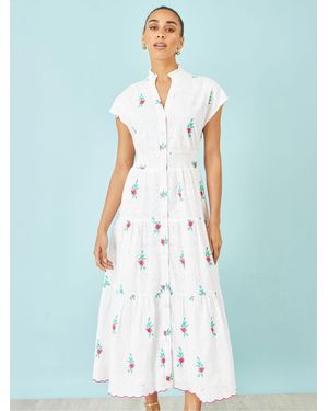 Yumi' Cotton Broderie Anglaise Maxi Dress - Blue