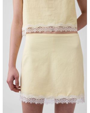 Gap Linen-Blend Lace-Trim Mini Skort - Natur