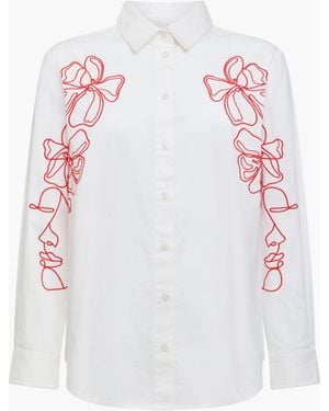 French Connection Alexis Cotton Embroidered Line Drawing Shirt - Weiß