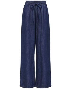 ONLY Draw String Wide Leg Chamray Pants - Blue