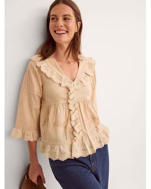 Monsoon Petra Embroidered Ruffle Blouse Camel - Blue