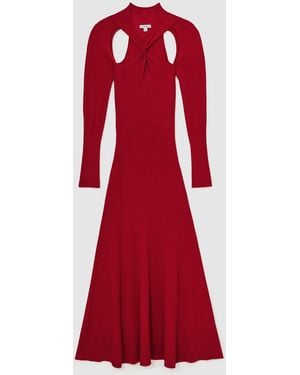 Reiss Cut-Out Knitted Maxi Dress - Red
