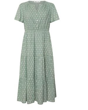 M Com Petite Dobby Tiered Maxi Dress - Green