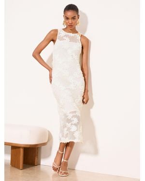 Lipsy Floral Applique Midi Dress - Natural