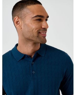 Threadbare Zig Zag Stitch Knitted Polo Shirt - Blue