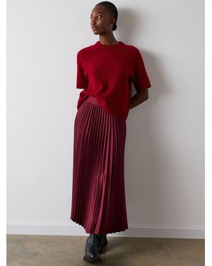 Whistles Petite Satin Pleated Midi Skirt - Red