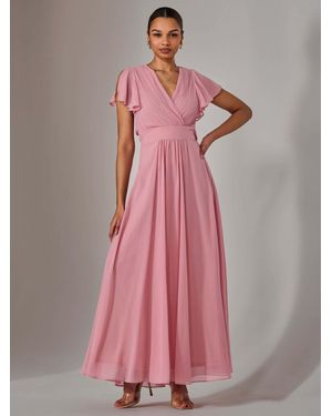 Jolie Moi Chiffon Pleated Maxi Dress - Pink
