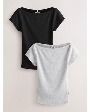 Self Boat Neck T-Shirts 2 Pack - Black