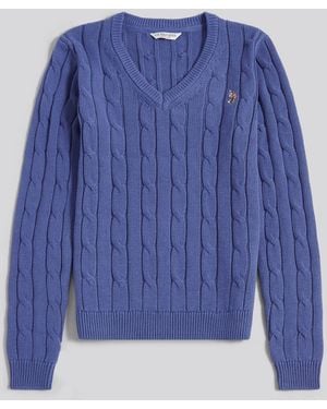 U.S. POLO ASSN. U. S. Polo Assn U. S. Polo Assn. Marlin V-Neck Cable Knit Sweater - Blue