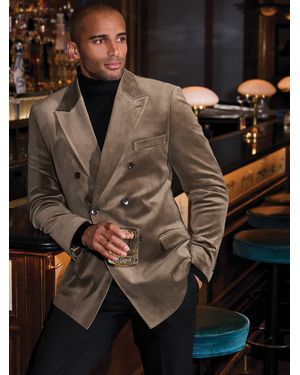 Brook Taverner Tailored Fit Velvet Double Breasted Jacket - Black