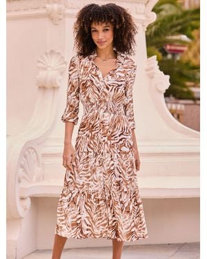 Sosandar Shirred Waist Shirt Dress - Pink