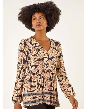 Roman Paisley Print Tunic Top - Natural