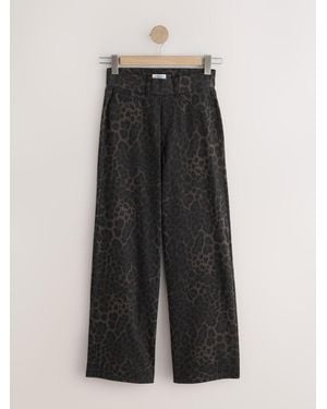 Next Leopard Jersey Denim Wide Leg Pants - Black