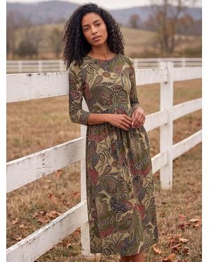 Roman Paisley Print Stretch Midi Dress - Natural