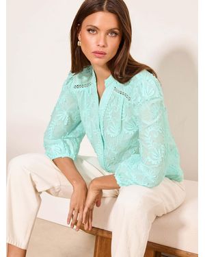 Lipsy Mint 3/4 Sleeve Embroidered Grandad Blouse - Green
