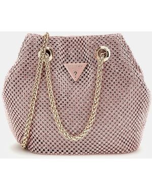 Guess Zalina Rhinestone Embellished Pouch Bucket Bag - Pink