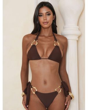 Moda Minx Iconic Isle Tie Side Full Brief Bikini Bottoms With Molten Hardware Detail - Brown