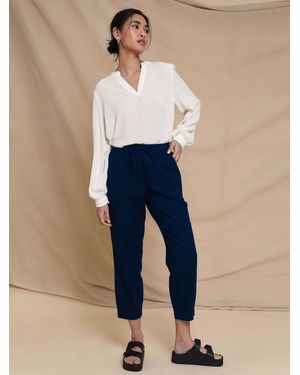 Threadbare Curve Linen Blend Tapered Trousers - Blue