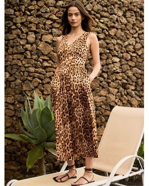 Ro & Zo Alexis Leopard Print Cotton Sateen Dress - Natural