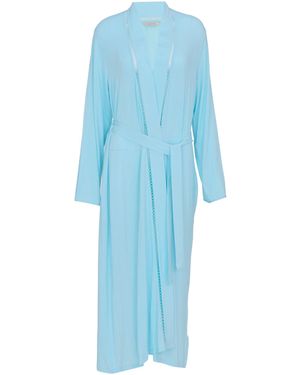 Nora Rose Solid Modal Lycra Jersey Insert Lace Long Sleeve Dressing Gown - Blue