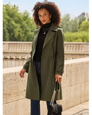Sosandar Cinched Waist Trench Coat - Green