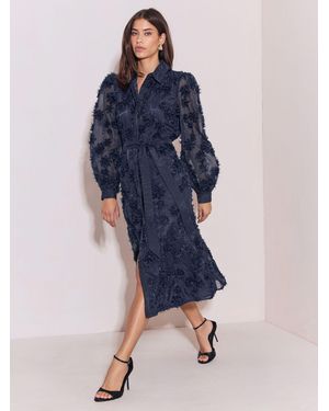Lipsy Long Sleeve Floral 3D Texture Fit And Flare Shirt Dress - Blue