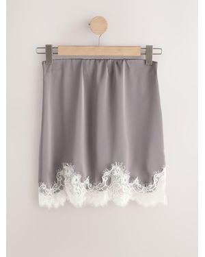 Next Satin Lace Trim Mini Skirt - Gray