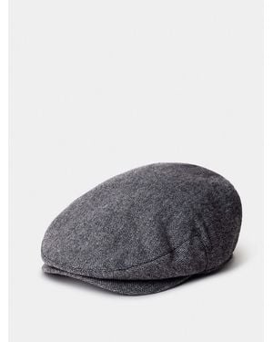 Hackett Wool Blend Herringbone Flat Cap - Grey