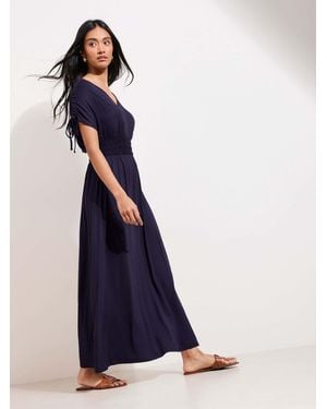 Friends Like These Petite V-Neck Shirred Waist Jersey Maxi Dress - Blue
