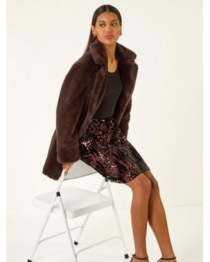 Roman Embellished Velvet Stretch Skirt - Brown