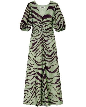 Ro & Zo Petite Zebra Print Puff Sleeve Dress - Green