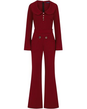 Hot Squash Bell Bottom Jumpsuit With Collar Detail - Red