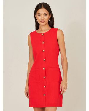 Yumi' Cotton Button Detail Shift Dress - Red