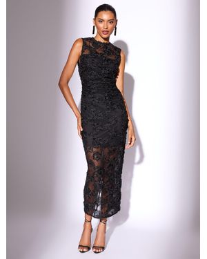 Lipsy Sleeveless 3D Floral Mesh Midaxi Bodycon Dress - Black