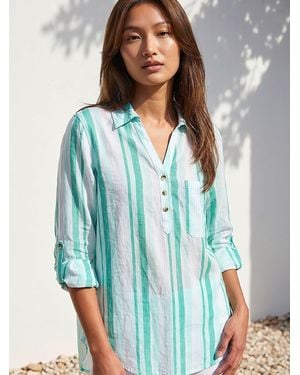 Roman Stripe Collar V-Neck Shirt - Blue