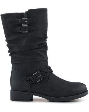Pavers Buckle-Detailed Calf Length Boots - Black