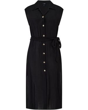 Pour Moi Sleeveless Button Up Maxi Beach Shirt Dress - Black