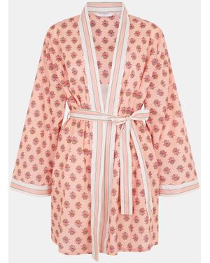 Accessorize Block Print Cotton Short Dressing Gown - Pink