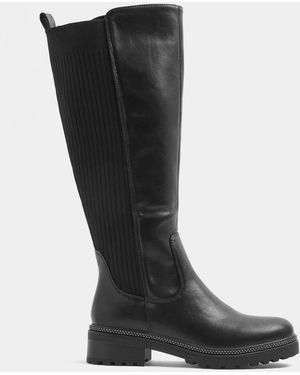 Yours Curve Extra Wide Fit Ribbed Knit Panel Knee High Boots - Black